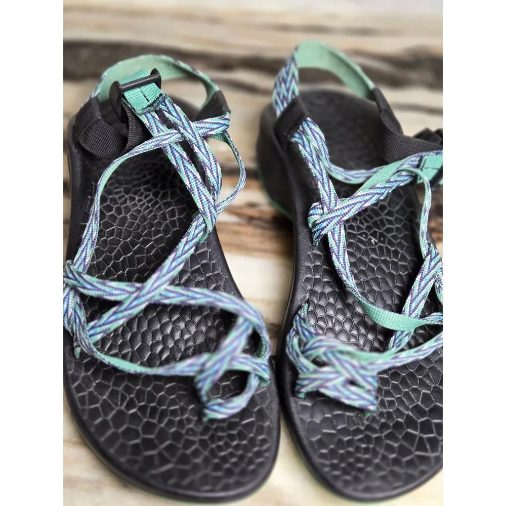 Chaco Z Cloud 2 Womens 9 Sandals Green Blue Double Strap Toe Loop Hiking Shoes‎